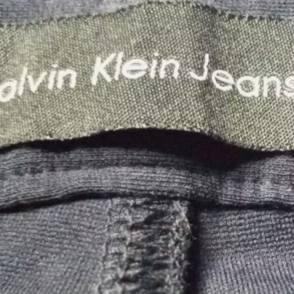 Calvin Klein Knit Jeans Women’s Pants Sz 10 Navy Stretch Leather Trim Tapered - Picture 9 of 14
